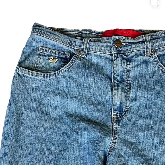 Gloria Vanderbilt Blue Denim Jeans with Swan Embroidery on Front Pocket - Picture 1 of 3